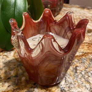 Hand Blown Murano Glass Burgundy Candle Holder with Scented Candle Tammaro Home